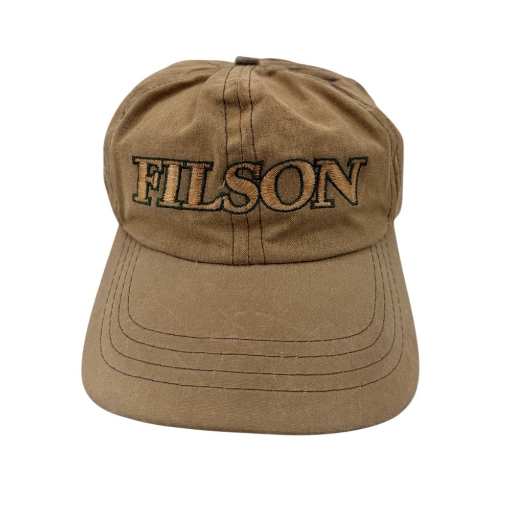 Vintage CC Filson Waxed Canvas Hat Cap Oil Tin Cloth Brown Leather Strap